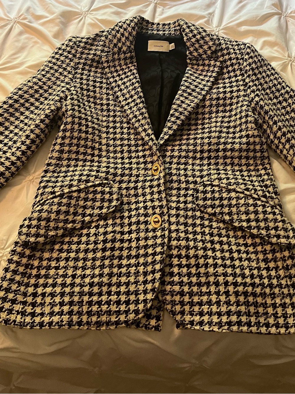 Coach Black and White Houndstooth Blazer